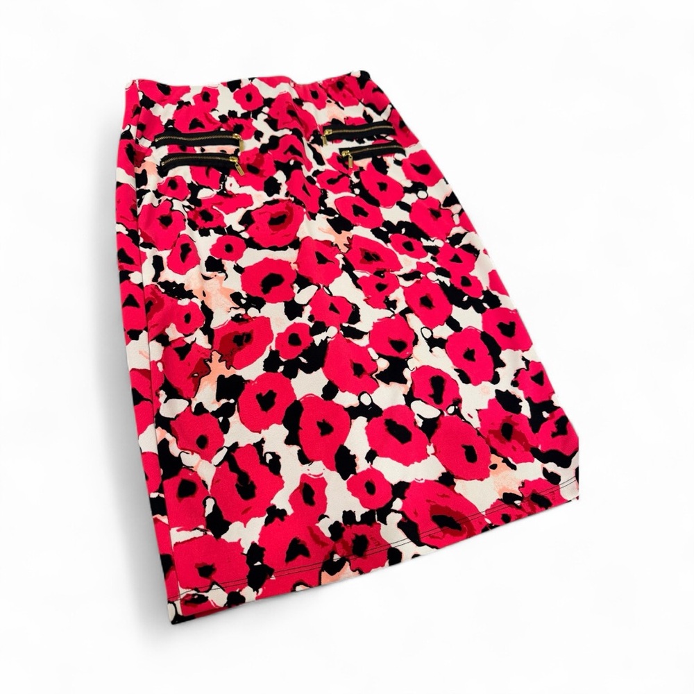 Pink and White Floral Pencil Skirt Knee-Length